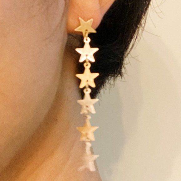 Gold and Silver String of Stars Earrings - Picture 2 of 2